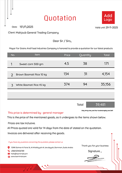 Blank | service quotation template with red color