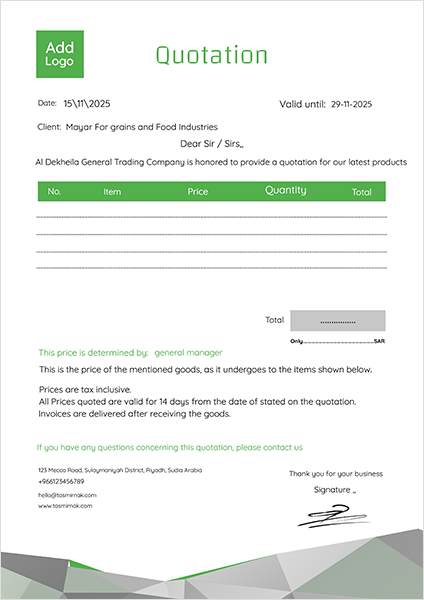 Blank | service quotation template | format with green color