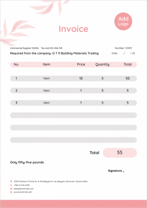 Invoice | bill design template editable with pink flowers