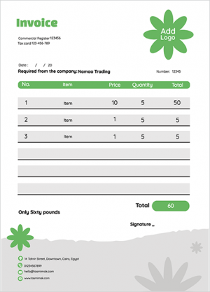 Invoice example | template with green and gray flowers