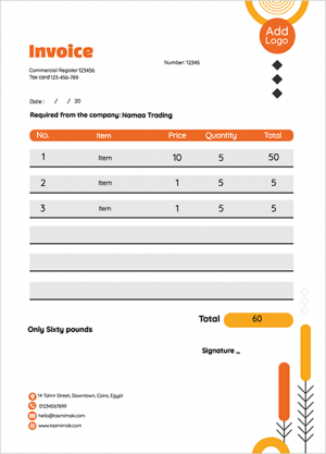 Invoice template with orange and yellow geometric shapes