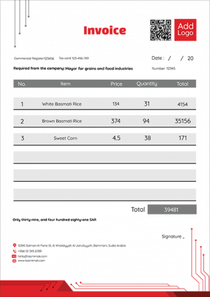 Simple Bill | Invoice Template With QR Code And Red color