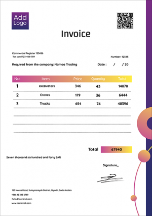 Custom Purple Invoice Design Online With QR Code