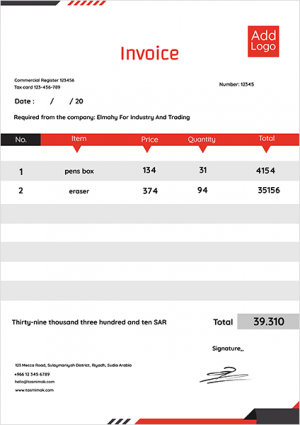 Invoice design template with red and black colors 