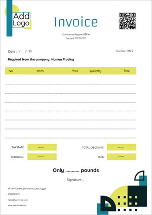 Creative QR Code Invoice Template with yellow shapes