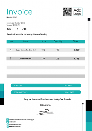 Creative sample invoice with QR code with green color  