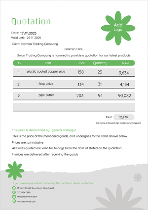 Online quotation template with green and gray flowers