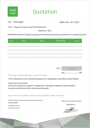 Blank | service quotation template | format with green color