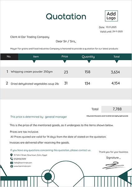 Service quotation template online with dark green 