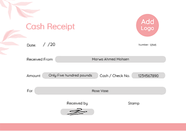 Money | cash receipt format editable with pink flowers