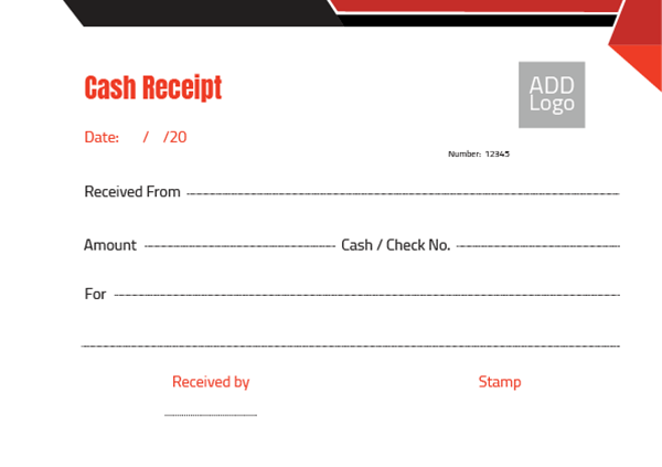 Cash receipts template | sample online with red color 