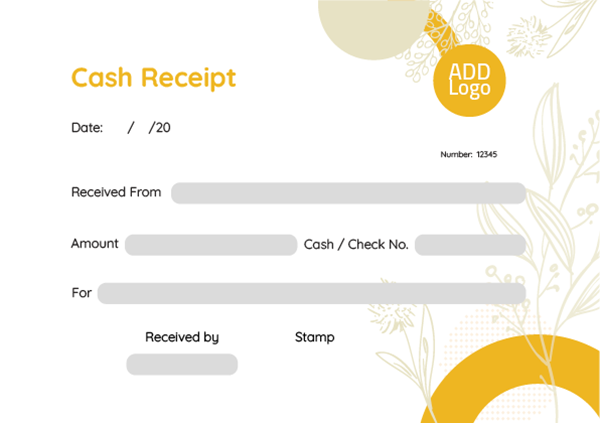 Money receipt design editable with yellow flowers 