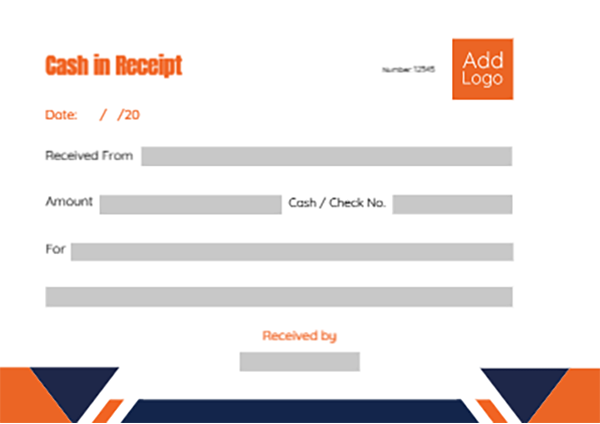 Cash receipt online template | sample with orange color