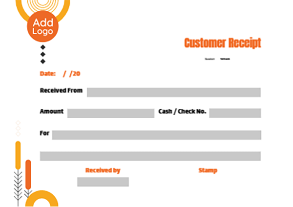 Customer receipt generator with orange and yellow shapes