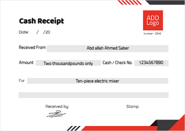 Cash receipts template design online with red and black color 