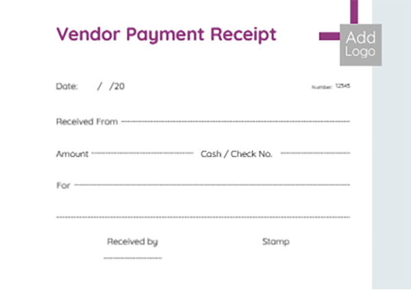 Purple vendor payment receipt online template design