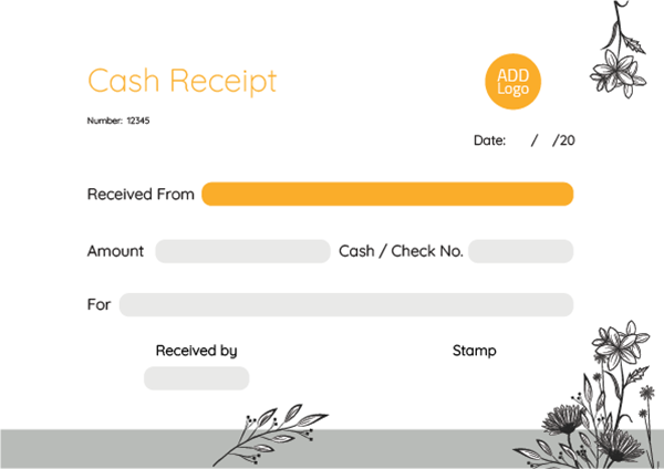 Design cash receipt template online with flowers 