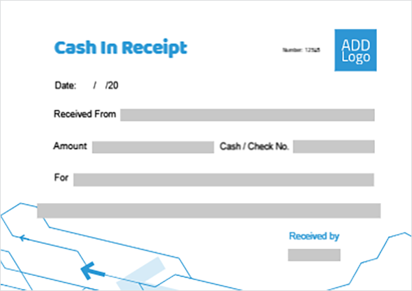 Design cash in receipt with geometric shape with blue color