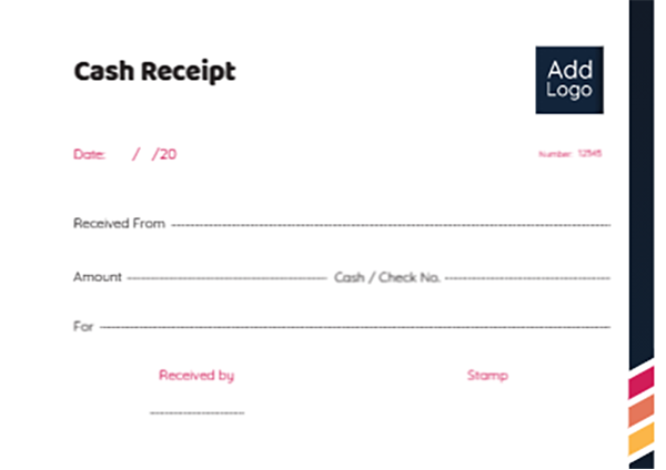 Cash receipt accounting with dark blue and pink color