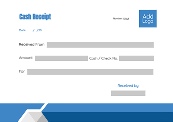 Cash receipt accounting template design with blue color