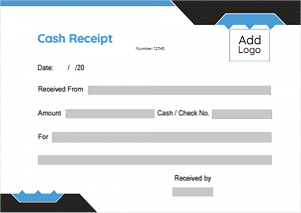 Cash | payable receipt  template with black and blue colors