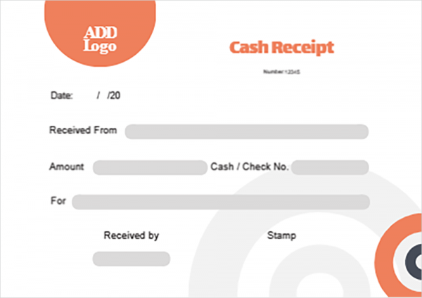 Cash | money receipt with orange and gray circles