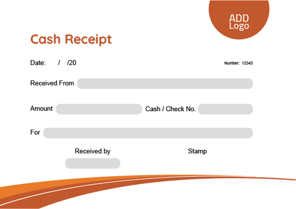 Cash receipt voucher online template with orange color