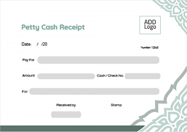 Design green petty cash receipt  template online 