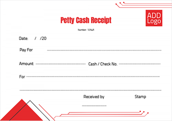 Design petty cash receopt template with red triangle