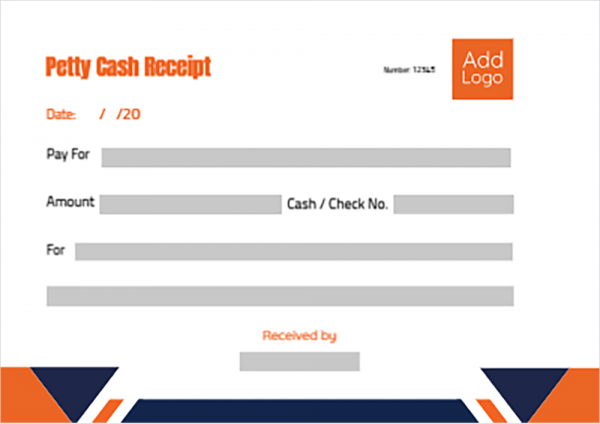 Petty Cash receipt template | sample with orange color