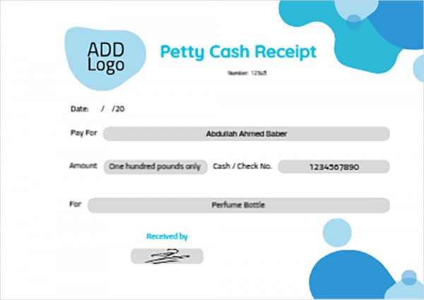 Design petty cash receipt template online with blue color 