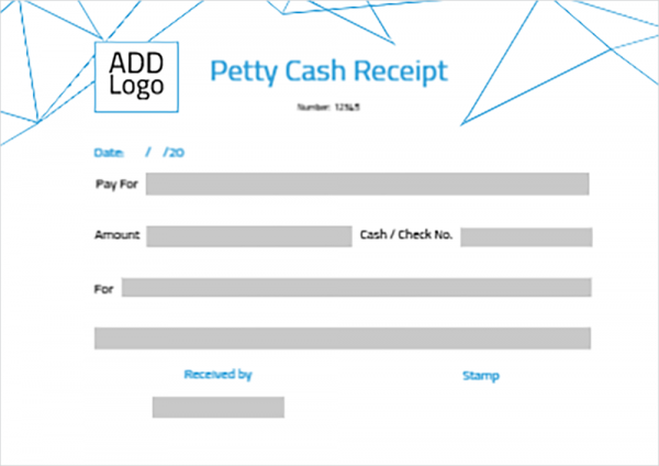 Petty cash receipt voucher with blue geomatric 