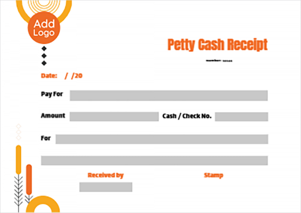 Petty cash receipt generator with orange and yellow shapes