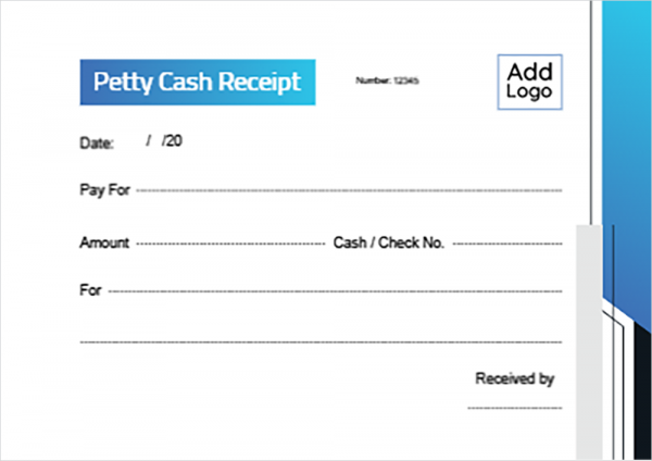 Simple petty cash receipt online template with blue color 
