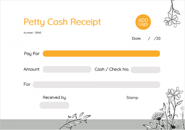 Petty cash receipt voucher design english| arabic with flowers 