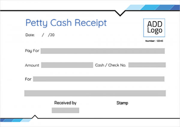 Petty cash receipt template ad maker with blue color