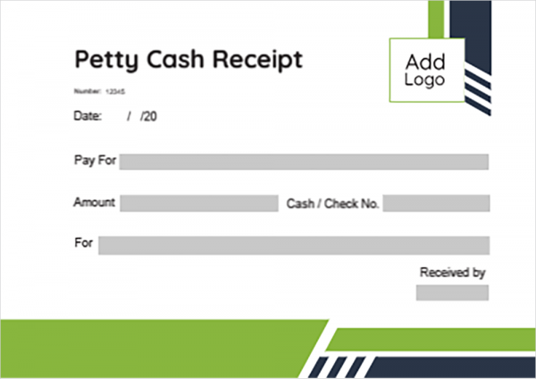 Petty cash receipt with geometric green shapes