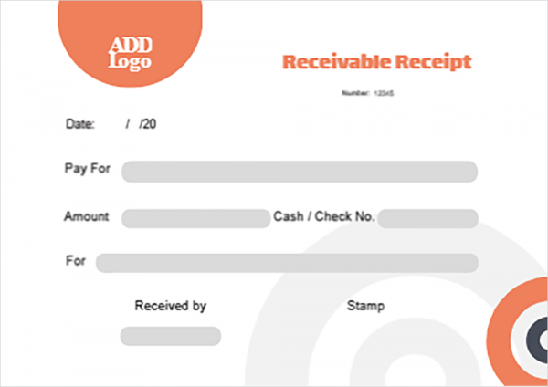 Receivable receipt with orange and gray circles