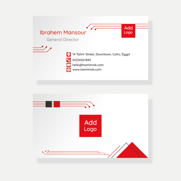 Business card design template with red  triangle 