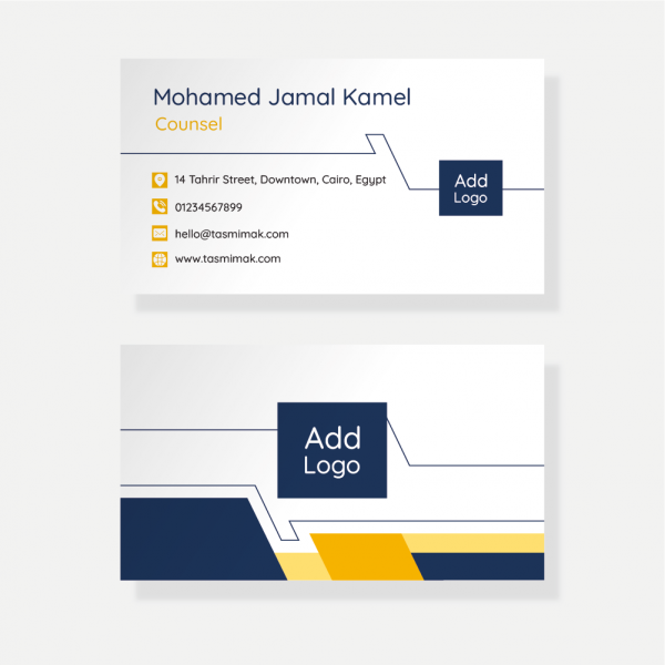 Business card design software with yellow and dark blue