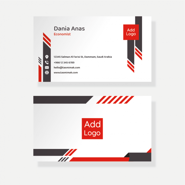 Business card template online editable with black and red color 