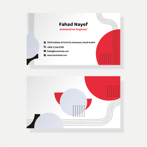 Business card design template with red circle 