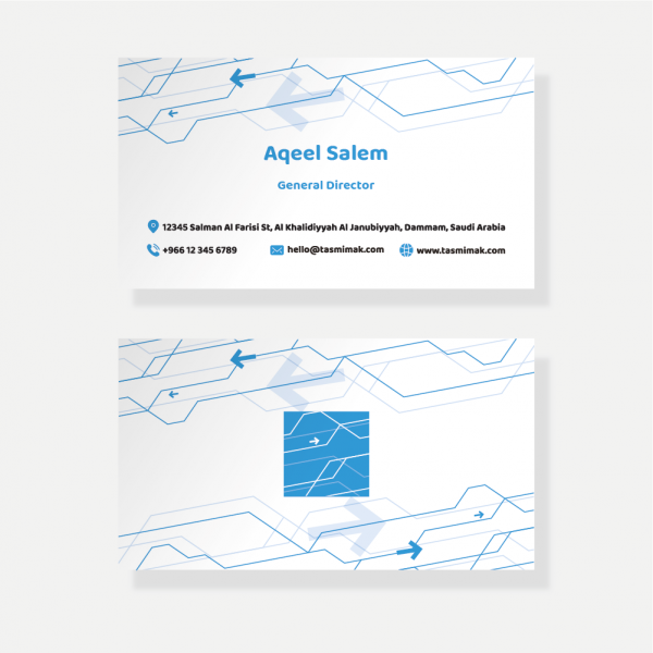 Business card design template online with blue geomatric shapes 
