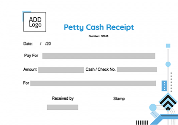 Petty cash receipt with diffrents geomatric shapes blue and black