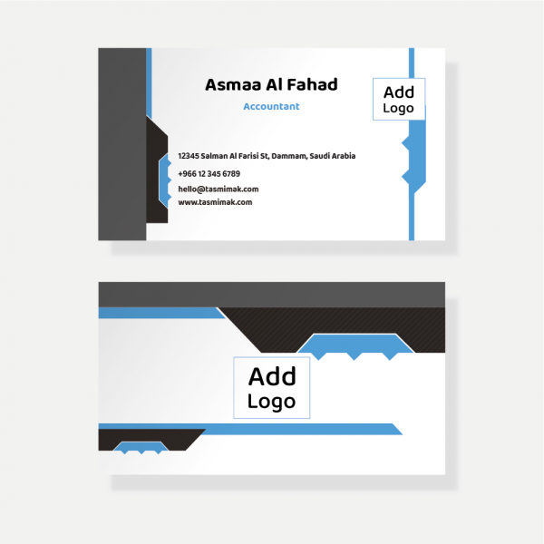 Online easy business card maker with black and blue colors