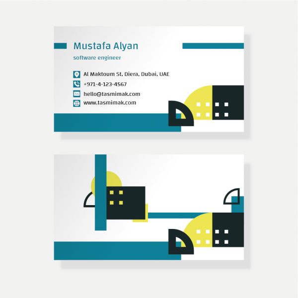 Modern business card template with yellow geometric shapes