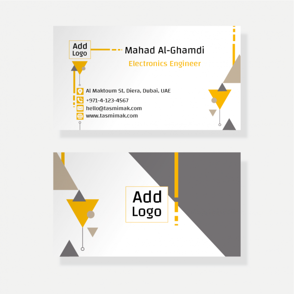 Business card design with yellow geomartic shapes 