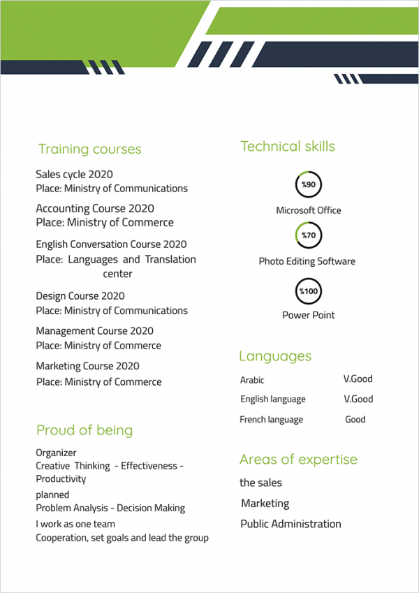 Curriculum vitae form | template editable online with green color