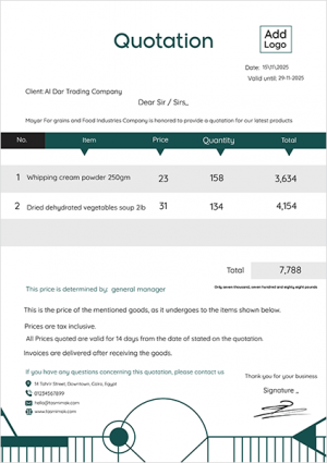 Service quotation template online with dark green 