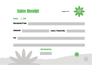 Standard Sales receipt template with green and gray flowers